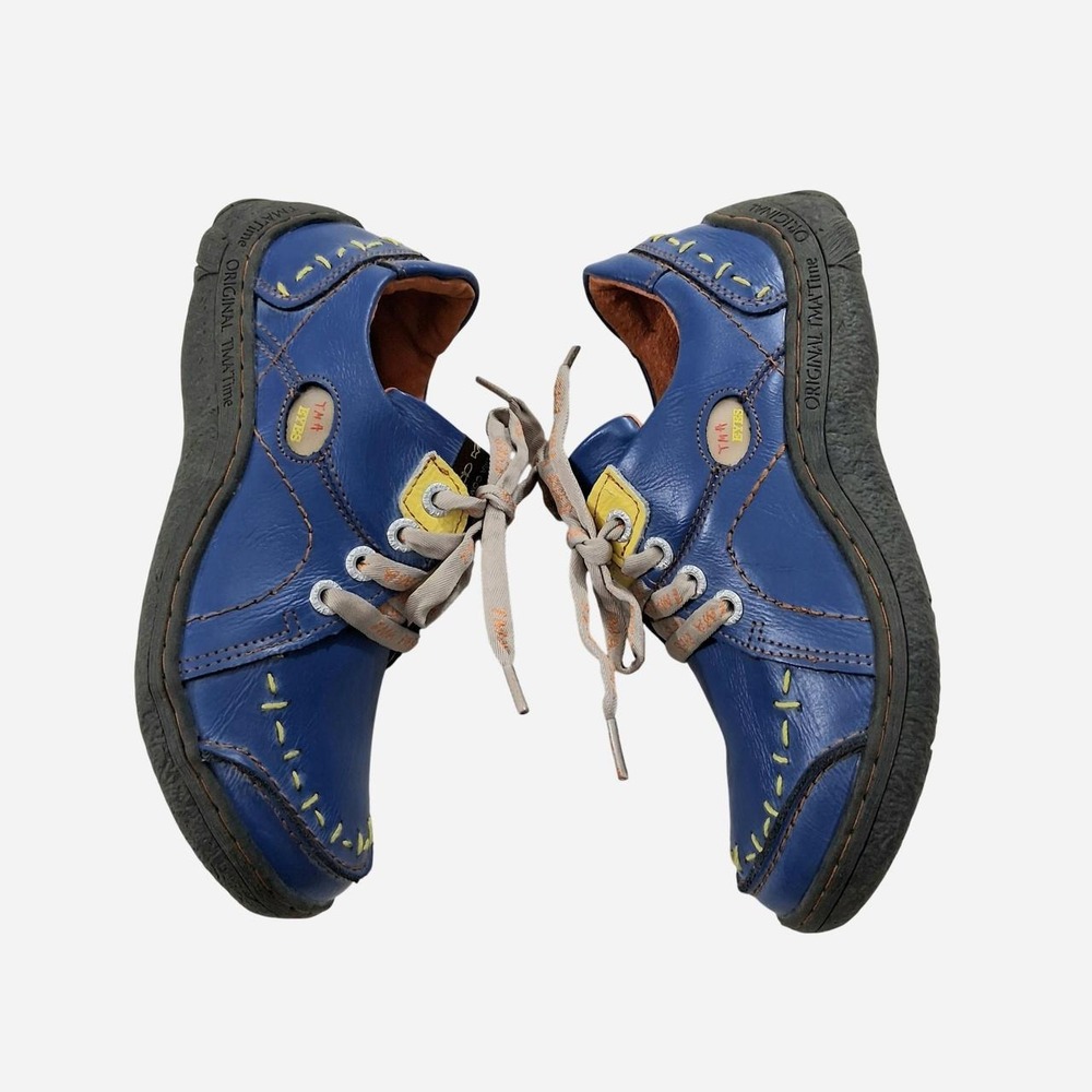 TMA EYES Blue Leather Hand Stitched Comfort Walking Shoes Sneakers US 8 EU 39